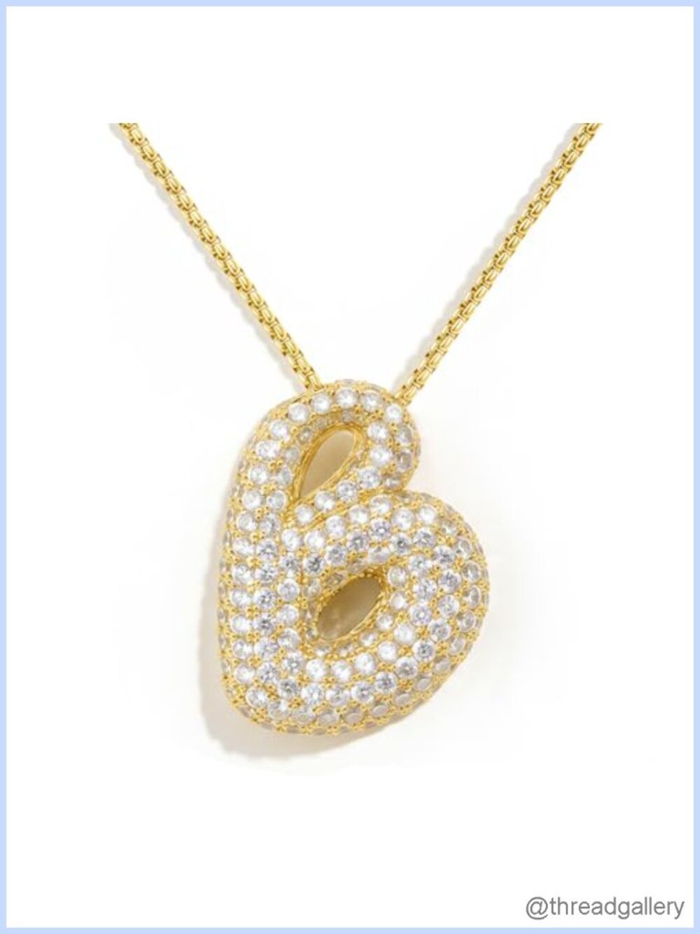 14k Gold Plated Bubble Letter Initial Necklace Cubic Zirconia Pendant